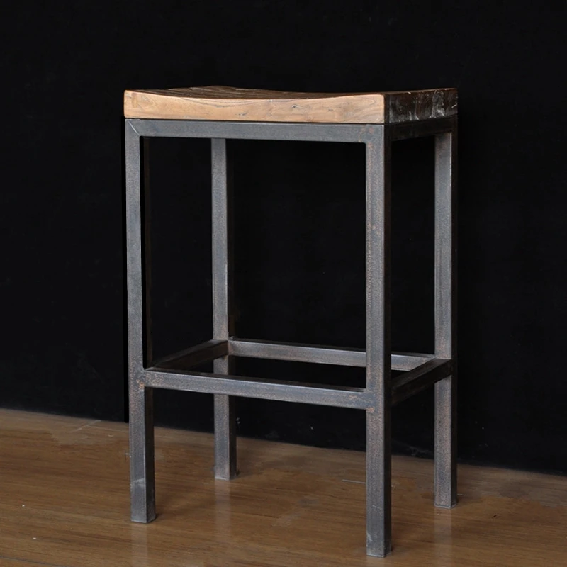

European wrought iron solid wood chair dining retro minimalist style restaurant bar bar high stool seat