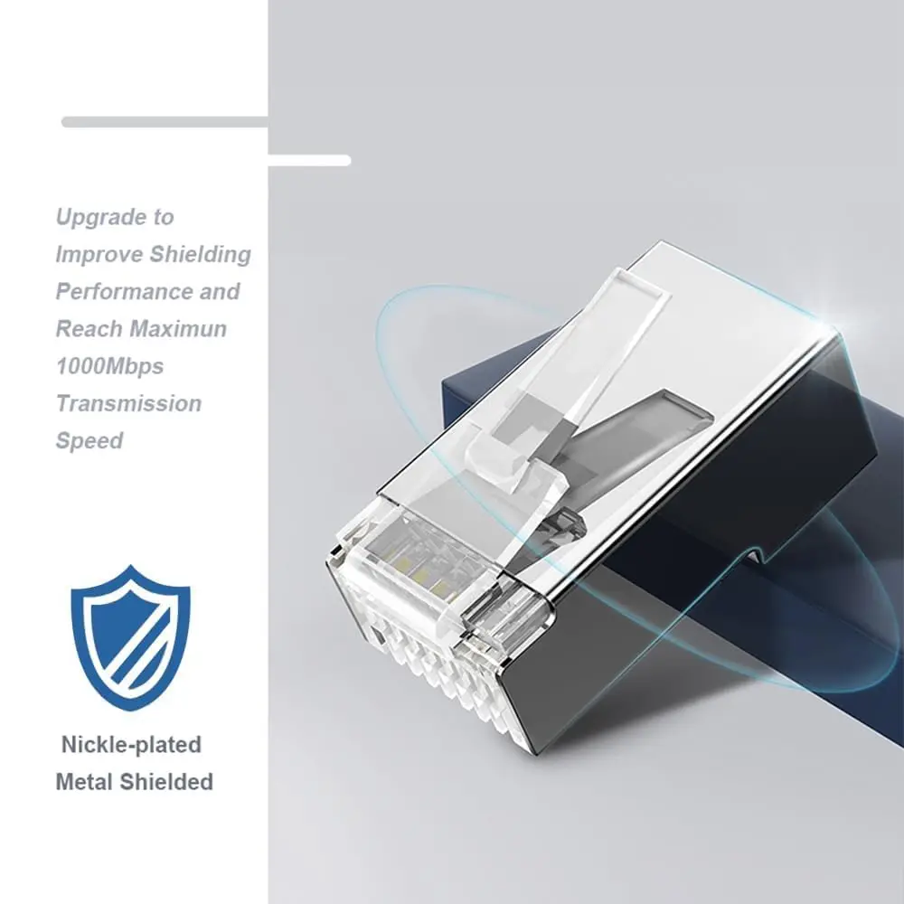 ZOERAX 50/100pcs Shielded RJ45 CAT5 CAT6 Pass Through Connectors 1.1mm Hole Modular Plug Gold Plated 3 Prong 8P8C Ethernet Ends image 4