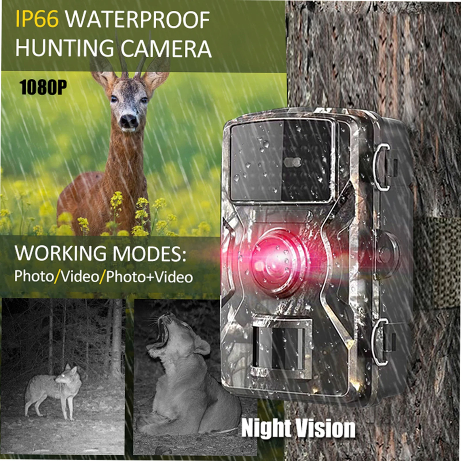 Wildlife Hunting Trail and Game Camera 16MP 1080P Motion Activated Security Camera IP66 Waterproof Outdoor Infrared Night