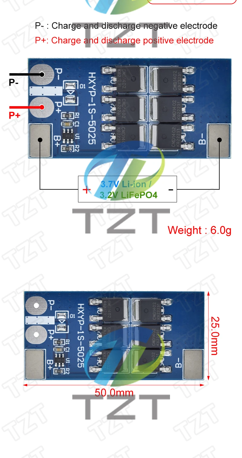 TZT 1S 3.2V 3.7V 24A LiFePO4 Li-Ionen-Lithium-Batterie-Schutzplatine BMS PCB PCM Zellenpack Überlade- und Tiefentladungsschutz – Detail 3