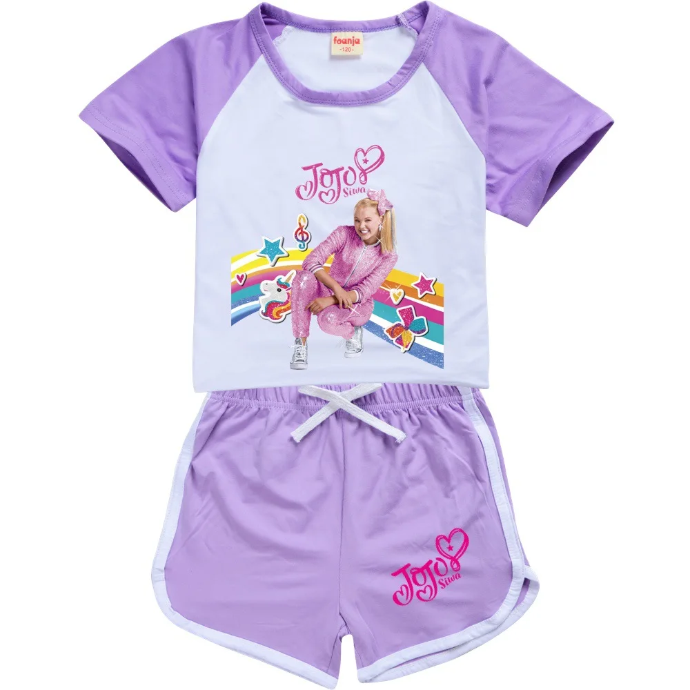 Summer New JOJO Siwa Toddler T-shirt+Shorts Casual Sportswear Children Clothing Baby Girls Tops Set Boys Tracksuits For Kids