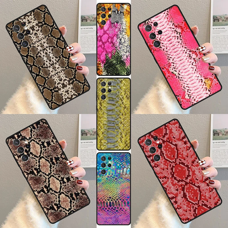 Snake Skin Print Phone Case For Samsung Galaxy S23 S21 S20 FE S24 S22 Ultra Note20 S10 S9 S8 Plus Silicone Cover