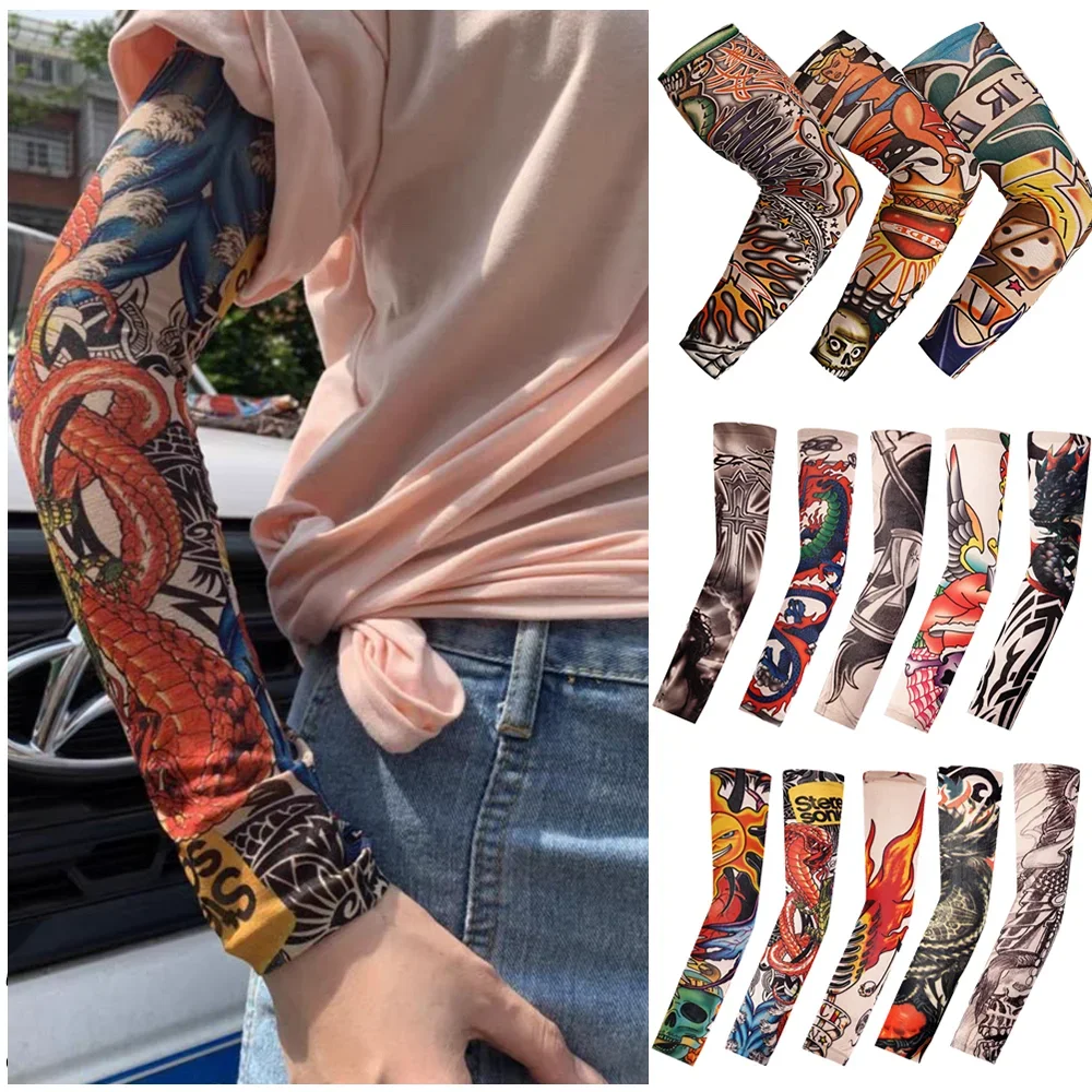 1Pc Running Seamless Sleeve Multistyle Tattoo Arm Warmers Summer Riding Sun Protection Arm Warmers Fishing Riding Outdoor Sleeve