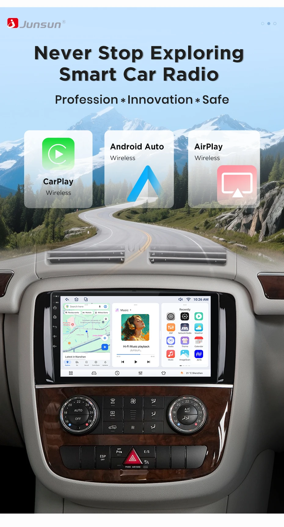Junsun Wireless CarPlay Android Auto Autoradio für Mercedes-Benz R-Klasse W251 2005-2017 Intelligente Systeme DSP SWC RDS GPS FM – Detail 4