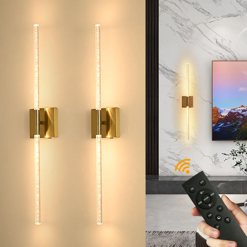 Nordic Wall Lamp Wireless Remote Crystal Rod LED Wall Lamp 10000mAh USB Rechargeable 3Color Dimming  Bedroom Home Decoration