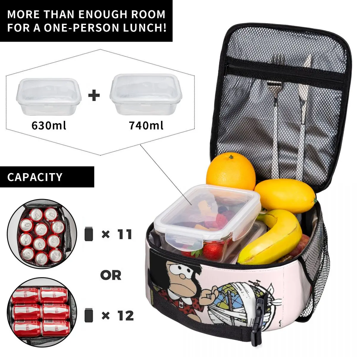 Lunch Boxes Lovely Mafalda Quino Merch Lunch Container Multifunction Cooler Thermal Lunch Box For Picnic