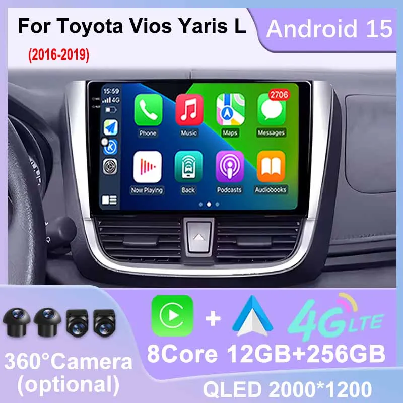 

Android 15 Car Radio For Toyota Vios Yaris L 2016 - 2019 GPS NAVI Multimedia Stereo Video Player QLED Head Unit BT 4G WIFI DSP