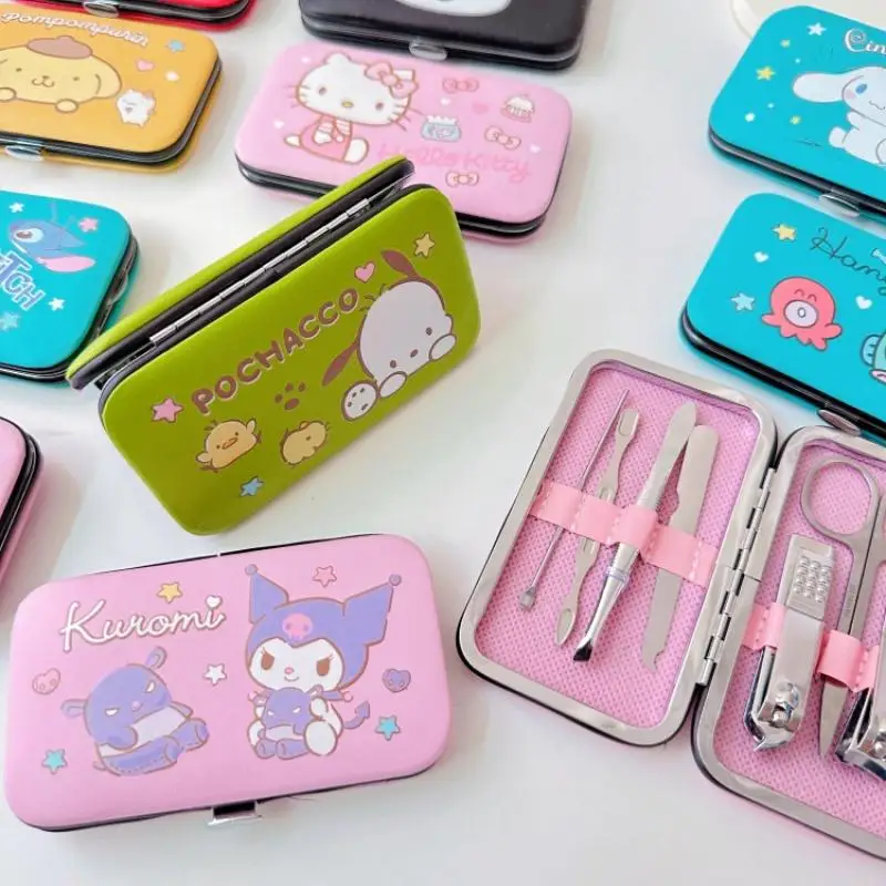 

7PCS Sanrio Nail Clippers Kit Cinnamoroll Kuromi Nail Clipper Ear Pick Pedicure Tools Professional Manicure Accessories Tool