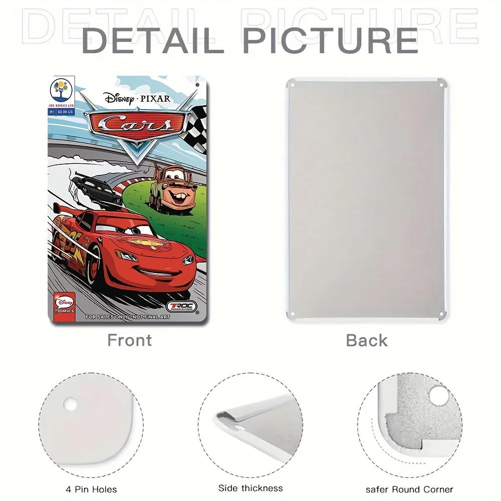 لافتة قصدير مسطحة ثنائية الأبعاد من Disney Cars - لوحة فنية جدارية على شكل Lightning McQueen & Racing، 20.32 × 30.48 سم ديكور معدني للمنزل أو المكتب أو Playro