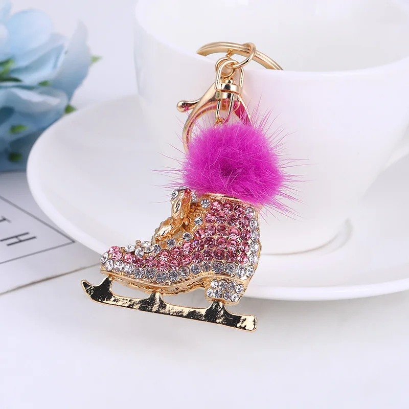 Creative Ice Skating Shoes Keychain Women Backpack Rhinestone Ornament Key Ring