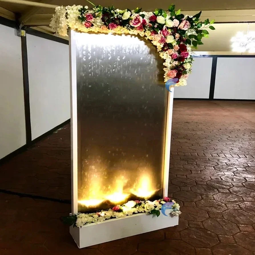 Customization.Customized Contemporary Indoor Floor Standing Waterfall Fountain Tempered Glass Water Wall for Restaurant or Garde