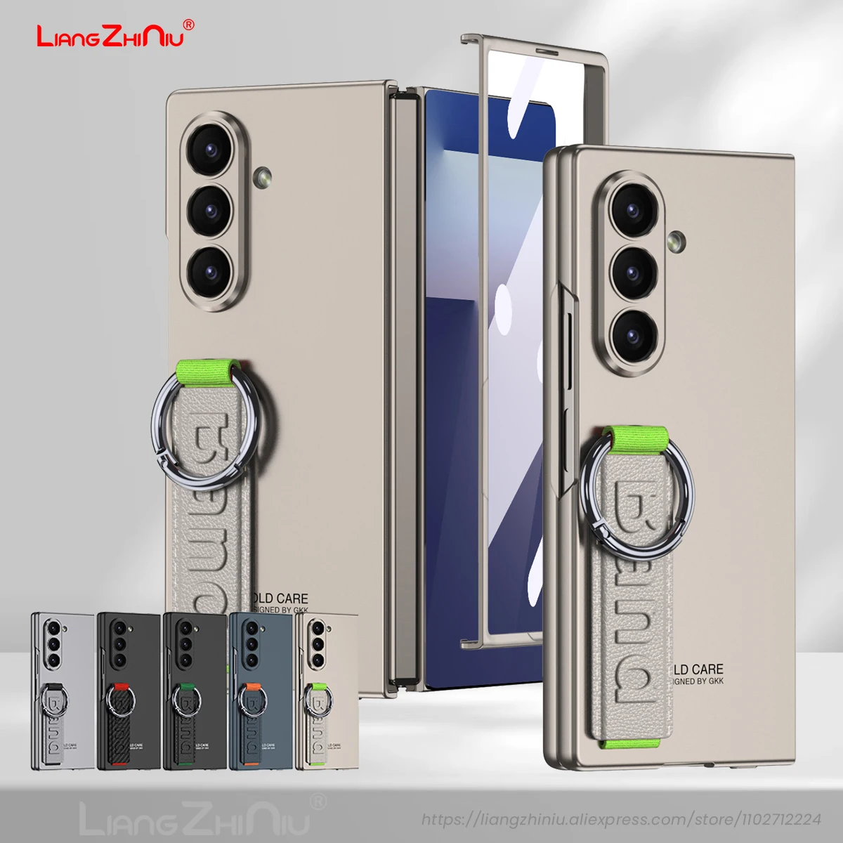 

For Samsung Galaxy Z Fold 7 Phone Case Elastic Wrist Strap Metal Finger Ring Screen Film Bezel One 360 Shockproof Hard Cover