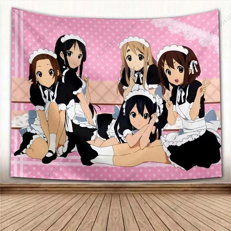 VIKAMA K-ON Anime Tapestry, Cute Manga Girl Wall Hanging, Kawaii Aesthetic Tapestry for Bedroom Living Room Dorm Home Decor