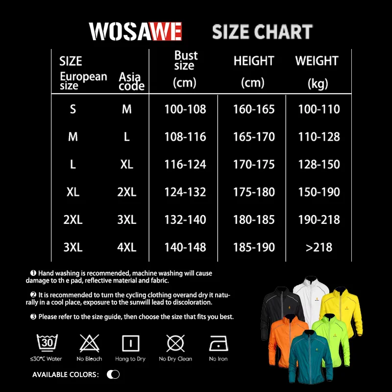 WOSAWE Men Windproof Waterproof Reflective Cycling Jacket MTB Bicycle Long Sleeve Windbreaker Sleeveless Vest Bike Coat Jersey