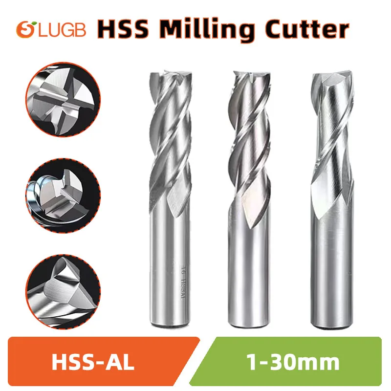 SLUGB End Mills High Precision HSS Cobalt Co8 Cutter D1-32mm 2-4 Flutes Aluminum Milling Tool Key Seater Router Bit