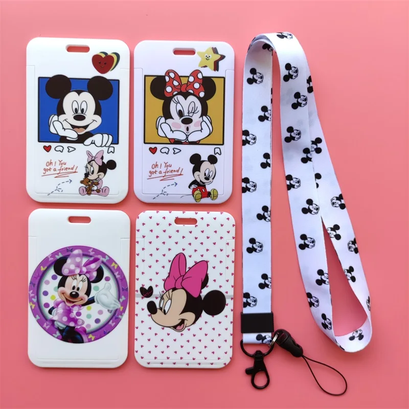 Disney Mickey Minnie Mouse niños ID insignia de negocios funda para tarjetas marco ABS funda para empleado cordón para estudiantes titular de la tarjeta de nombre