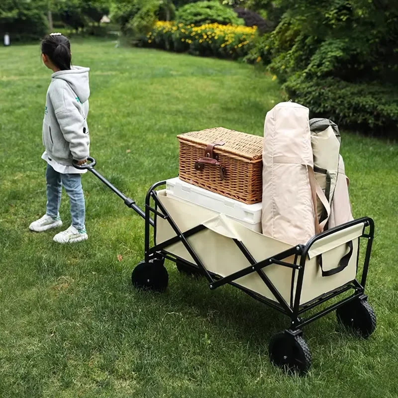 Outdoor camping folding large capacity folding picnic cart portable camping trolley multi-functional mobile booth cart