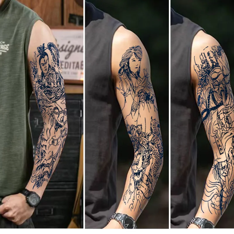 الذراع الطويلة لصاقات وشم عصير الأعشاب كامل الذراع الوشم الشارات نقل الوشم زينة هيئة الفن الوشم المؤقت الفن
