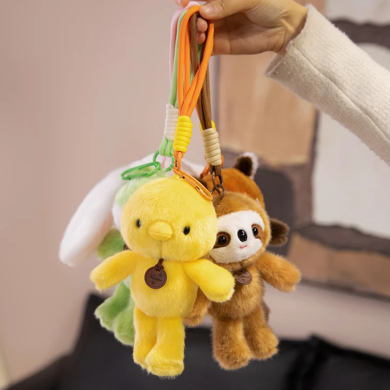나무늘보 너구리 판다 플러시 백팩 펜던트 키체인 남아 여아 장난감 학교 가방 장식 생일 선물 귀여운 인형 키링