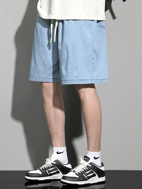 

Trendy Summer Thin Lyocell Denim Jeans Men's Loose Straight Leg ort Pants Five-Point Wide Leg Casual orts Youth Active Sle