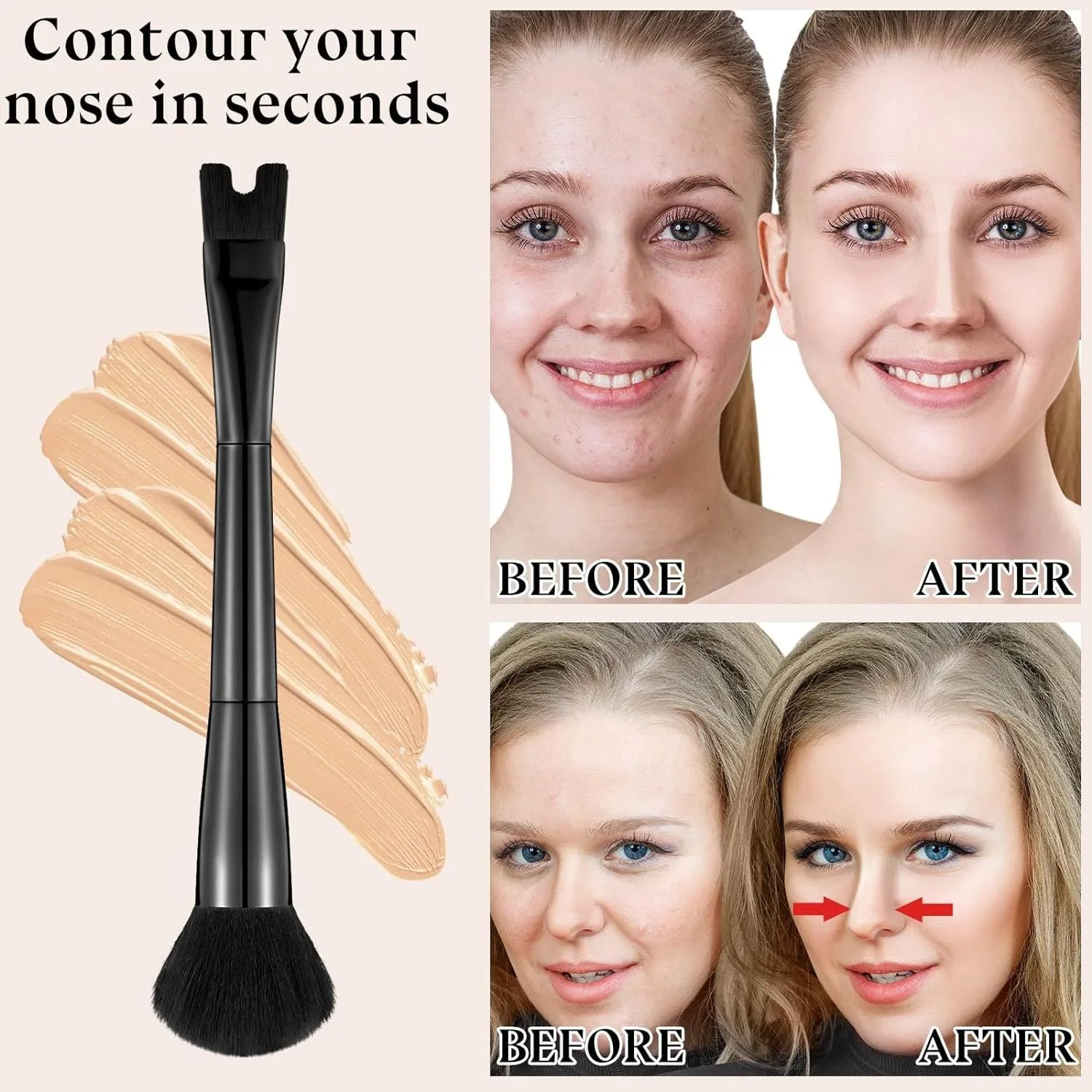 Nose Contour Brush U-Shaped 2-in-1 Makeup Brush Highlight Shadow Powder Blusher Dual-End Brush Tool for Nose Contouring