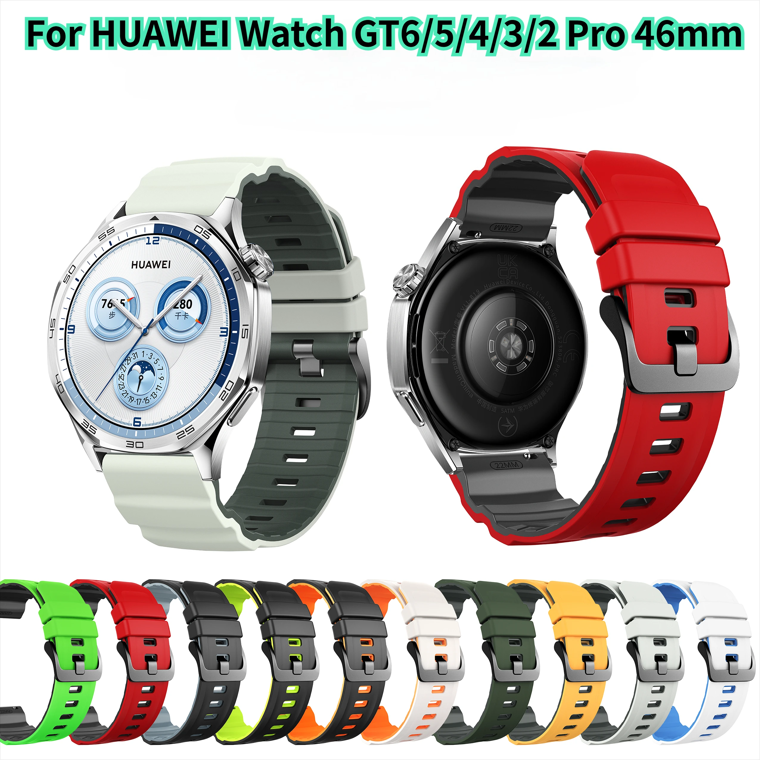 22mm Silikon-Armband für HUAWEI Watch GT6/5/4/3/2 Pro 46mm Smartwatch-Band für Huawei GT 6/5/4/3/2 46mm Uhrenarmband