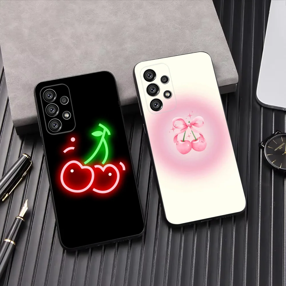 

Cherry Phone Case For Samsung Galaxy A13,A21s,A22,A31,A32,A52,A53,A71,A80,A91 Soft Black Shell