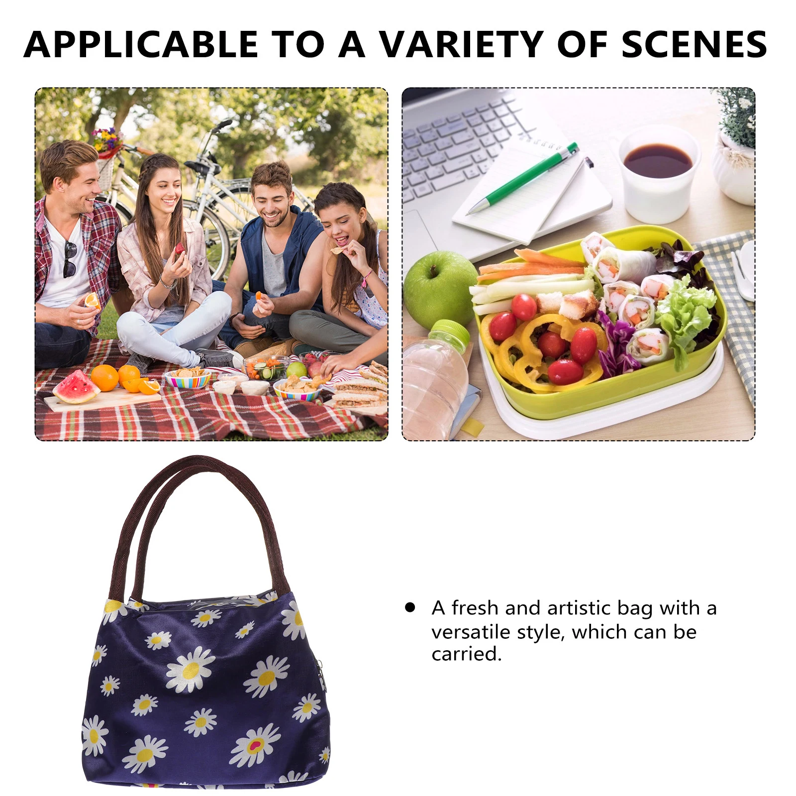 

1pc Waterproof Insulated Lunch for Women Men Bento Tote Cloth Handbag Portable Zipper Design Fashion Printed Bag School Office