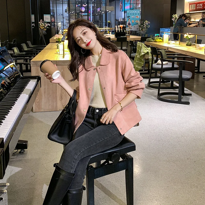 Casual ort Coupe-vent femme peau de cerf velours Jaet marque bouton automne Faion coupe ajustée régulière Sve manteau long pour La...