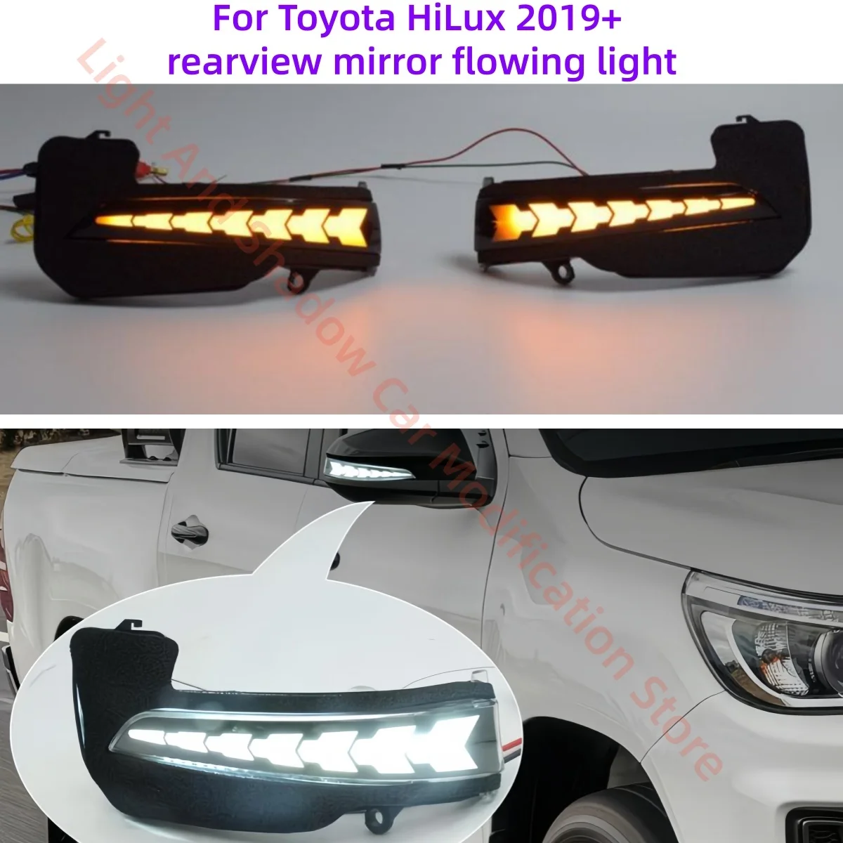 

For Toyota HiLux 2019+ LED Modified daytime running lights rearview mirror flowing light Smoked black style Transparent style