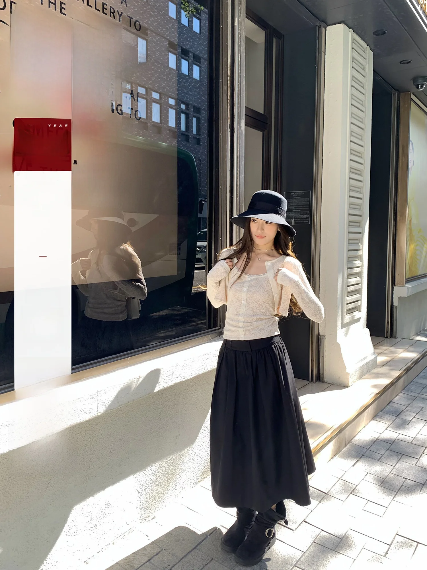 

Hhi mat FB Bla 3D Pleated Women's Skirt High Waist Slimming A-Line Skirt Casual Sle Spring Collection