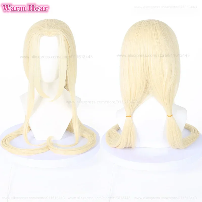 In Stock Anime Tsunade Synthetic 100cm Long Blonde Straight Cosplay Wig And Stickers Heat Resistant Hair Halloween Party Wigs