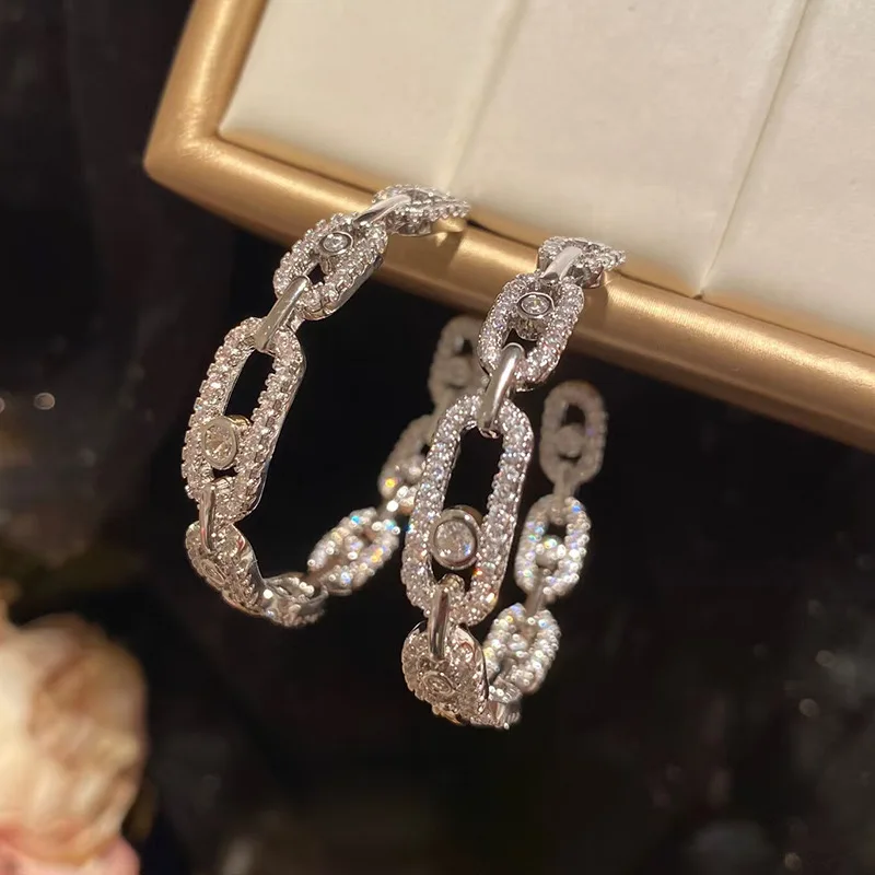 

Luxury Crystal Chain Link Hoop Earrings – Sparkling Cubic Zirconia Statement Jewelry for Women