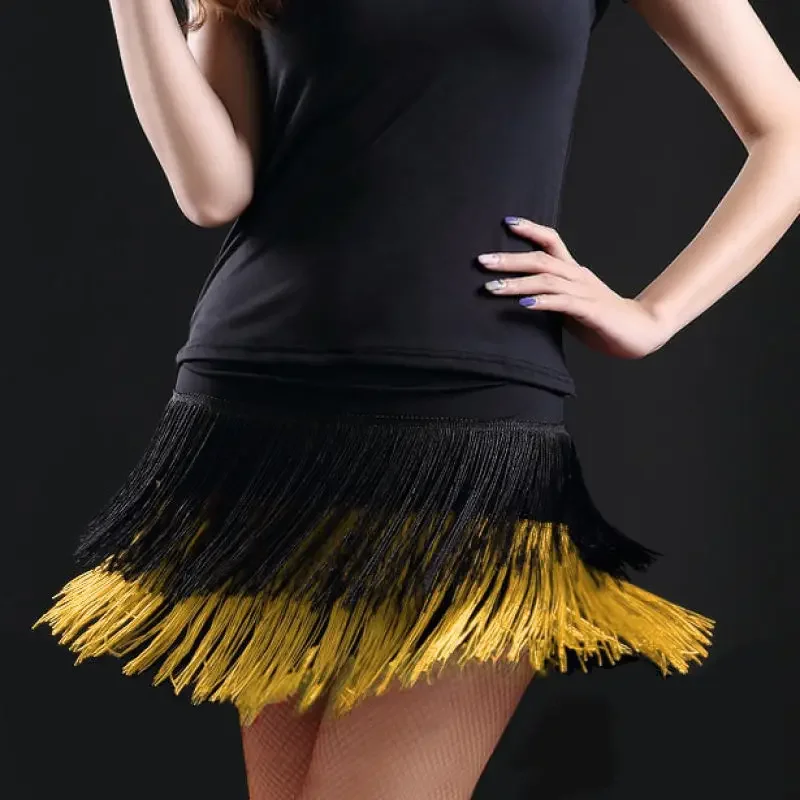 New Adult Latin Dance Skirt Women's Two-layer Tassel Practice Short Skirt Modern Dance Performance Costume 8colors Fringed Skirt