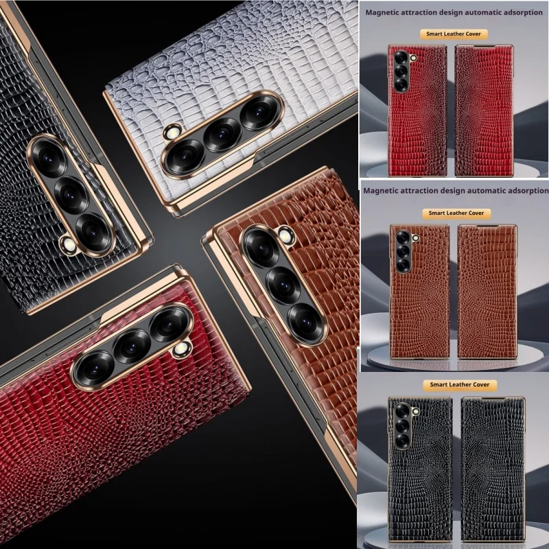 Case for Samsung Galaxy Z Fold 8 Ultra Wide Fold7, Deluxe Leather Flip Alligator Pattern Full Pack&Magnetic Slim Leather Cover
