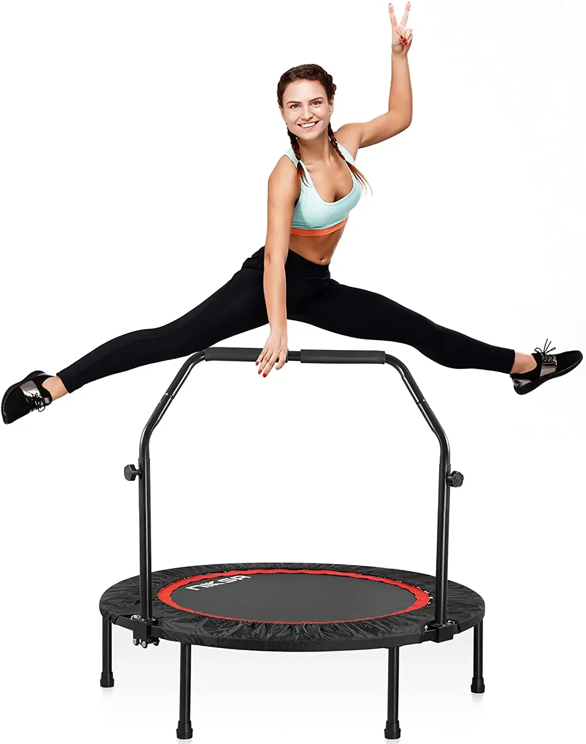 

40" Folding Mini Trampoline for Kids Fitness Rebounder with Adjustable Foam Handle Indoor foldable trampolin for Kids and Adults