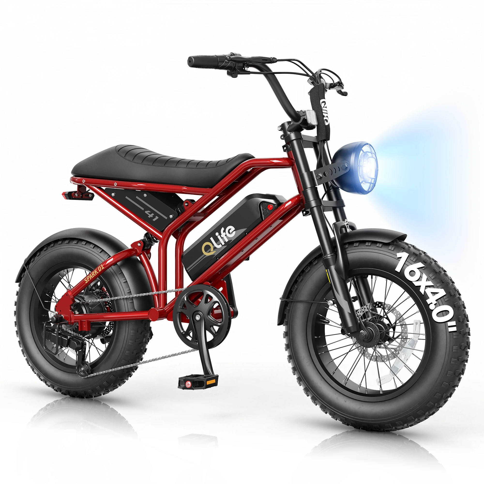Qlife Spark D1 Electric Bike for Adults, 1500W Peak Motor 48V 10.4 Ah, 16" Fat Tires Electric Mountain Bike, 25 MPH 50Mi Range Off-Road Ebike with Full Suspension image 3