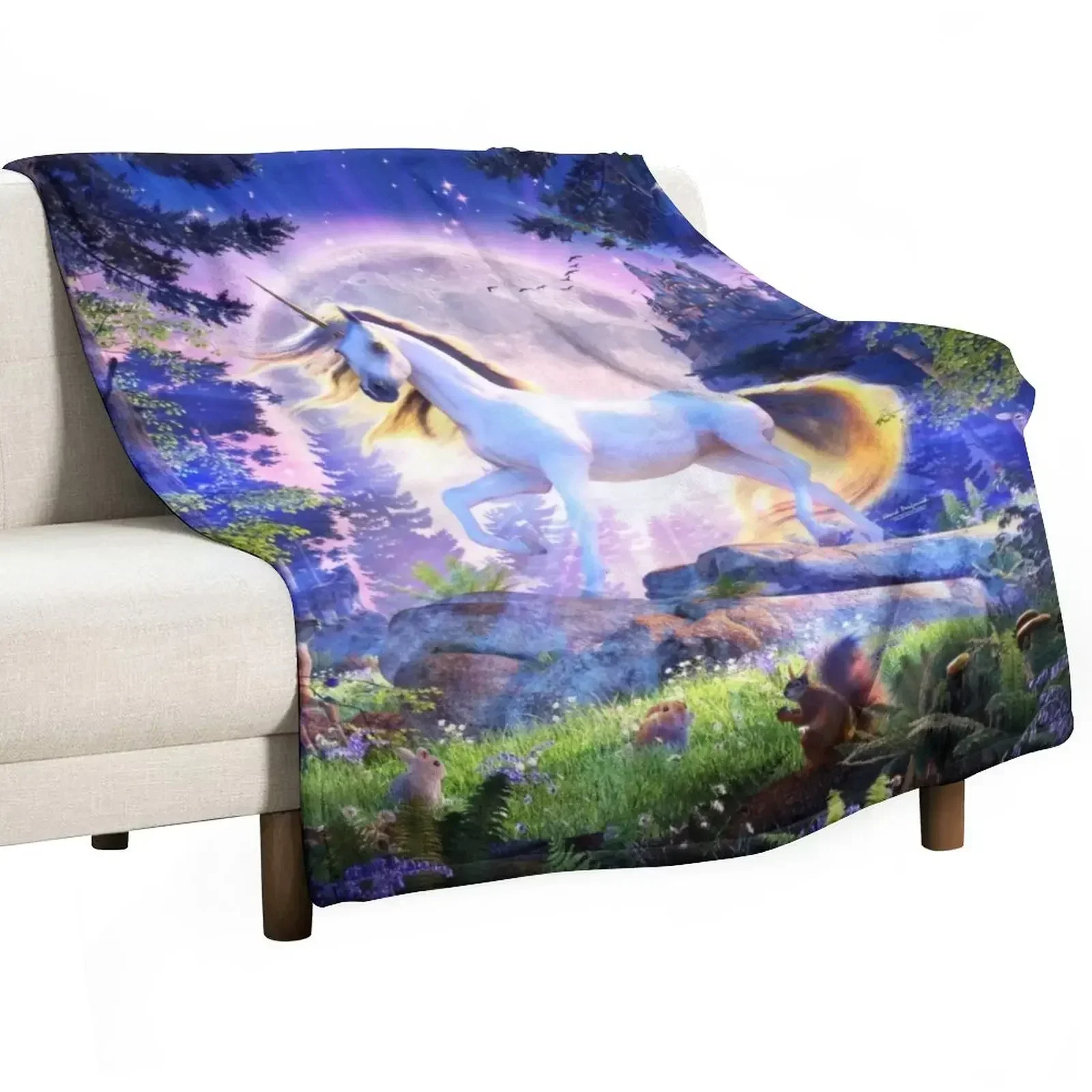 Moonlight Unicorn Throw Blanket Soft christmas decoration Luxury Throw Thin Blankets