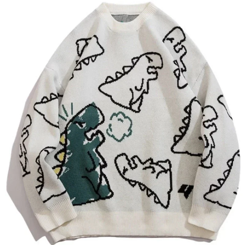 Sweaters Men Harajuku Style Knitted Hip Hop Streetwear Dinosaur Cartoon Pullover Oversize Casual Couple O-Neck Vintage Sweaters