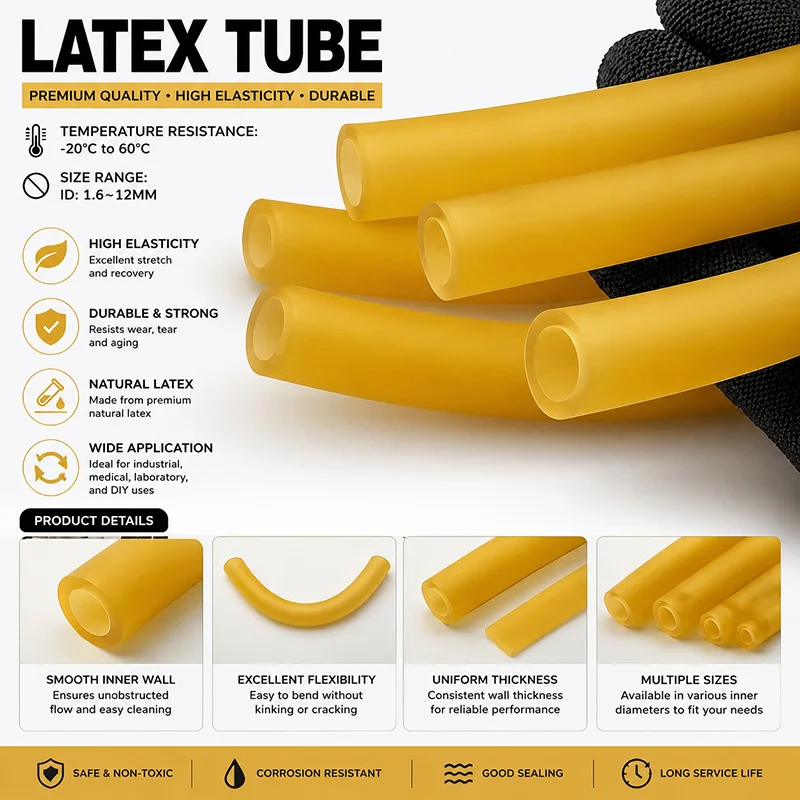 

Natural Latex Rubber Hoses ID 1.6~12mm High Resilient Elastic Wear-Resistant Antifreeze Durable Tube DIY Slingshot Catapult Belt
