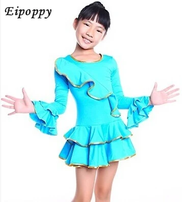 ชุดเต้นรำแขนยาวสำหรับเด็กผู้หญิงกระโปรงชุดเต้นรำละตินใหม่ฤดูใบไม้ร่วง