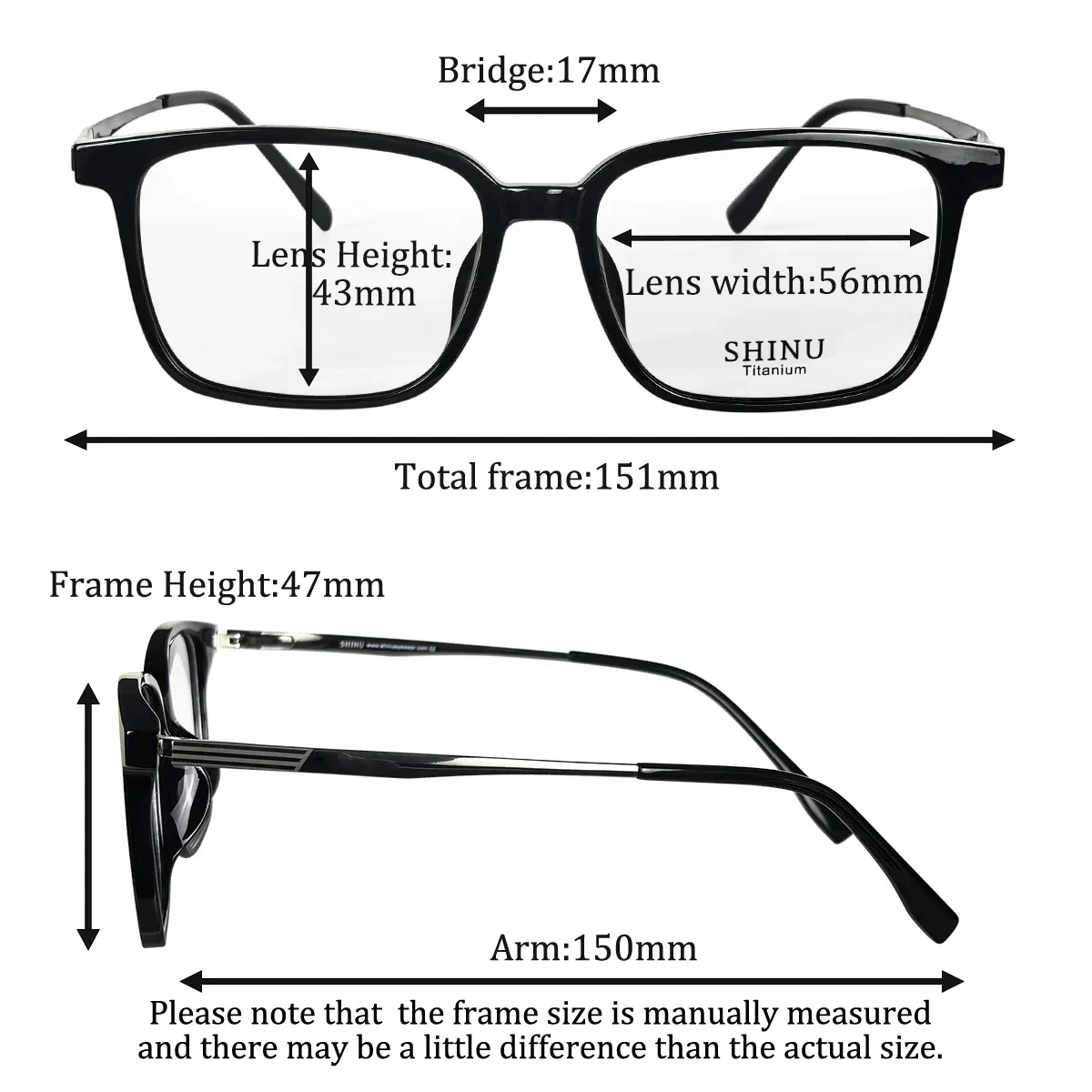 UOOUOO Big Size Titanium Classic Men's Square Frames Prescription Glasses Minus Lenses Myopia  Astigmatism Multifocal Glasses