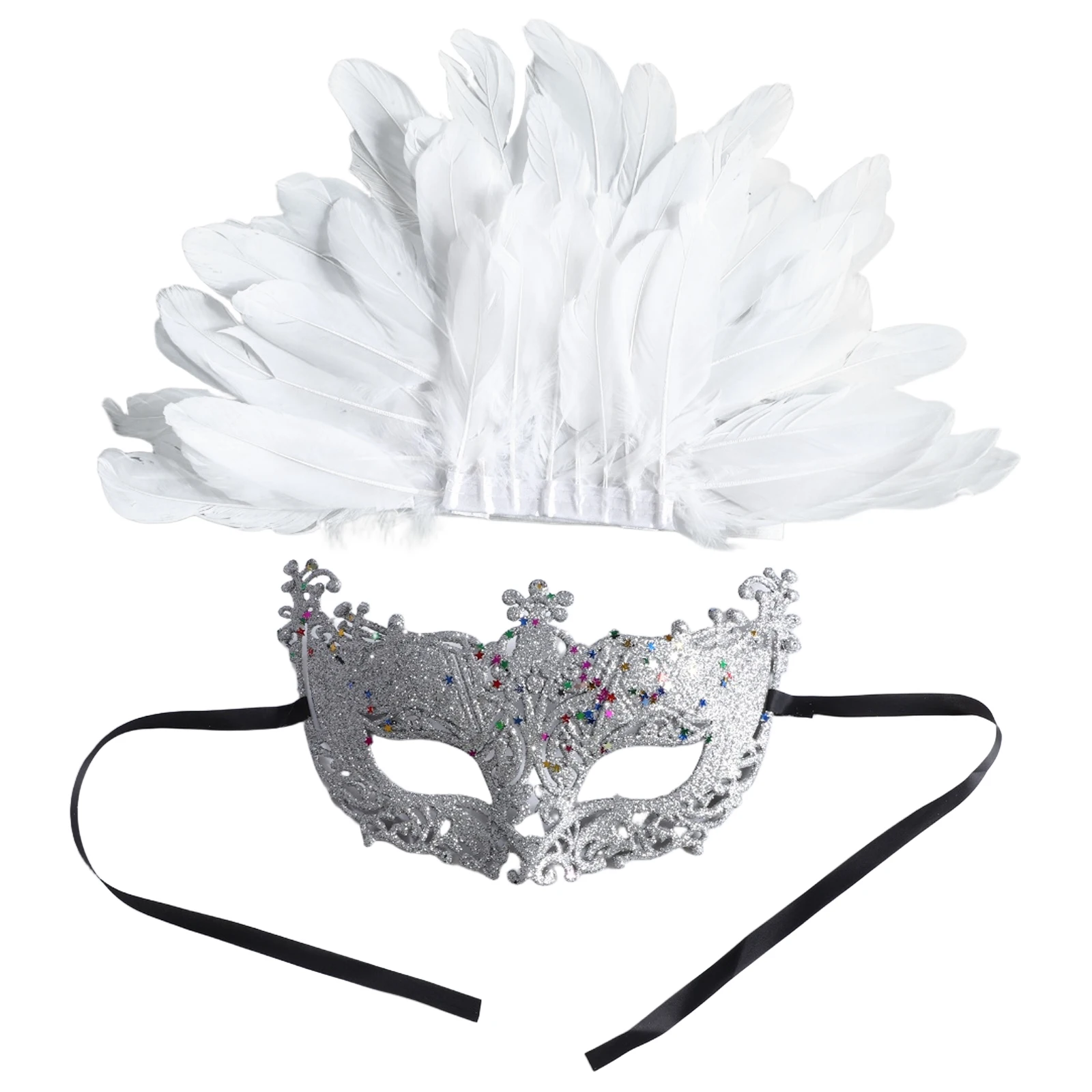 

Masquerade Carnival Party Masks Ball Mask Feathers Headwear Glitter Self-tied Ribbon Mask for Women Men Cos Venetian Eyes Masks