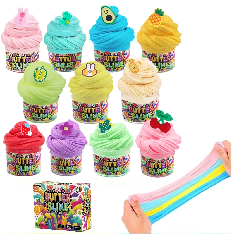 

Butter Slime Kit 12 Pcs Mixed Colors Soft Clay Squishy Toy for Kids Stress Relief Sensory Play Slime Set Gift Polymer Clay Tools