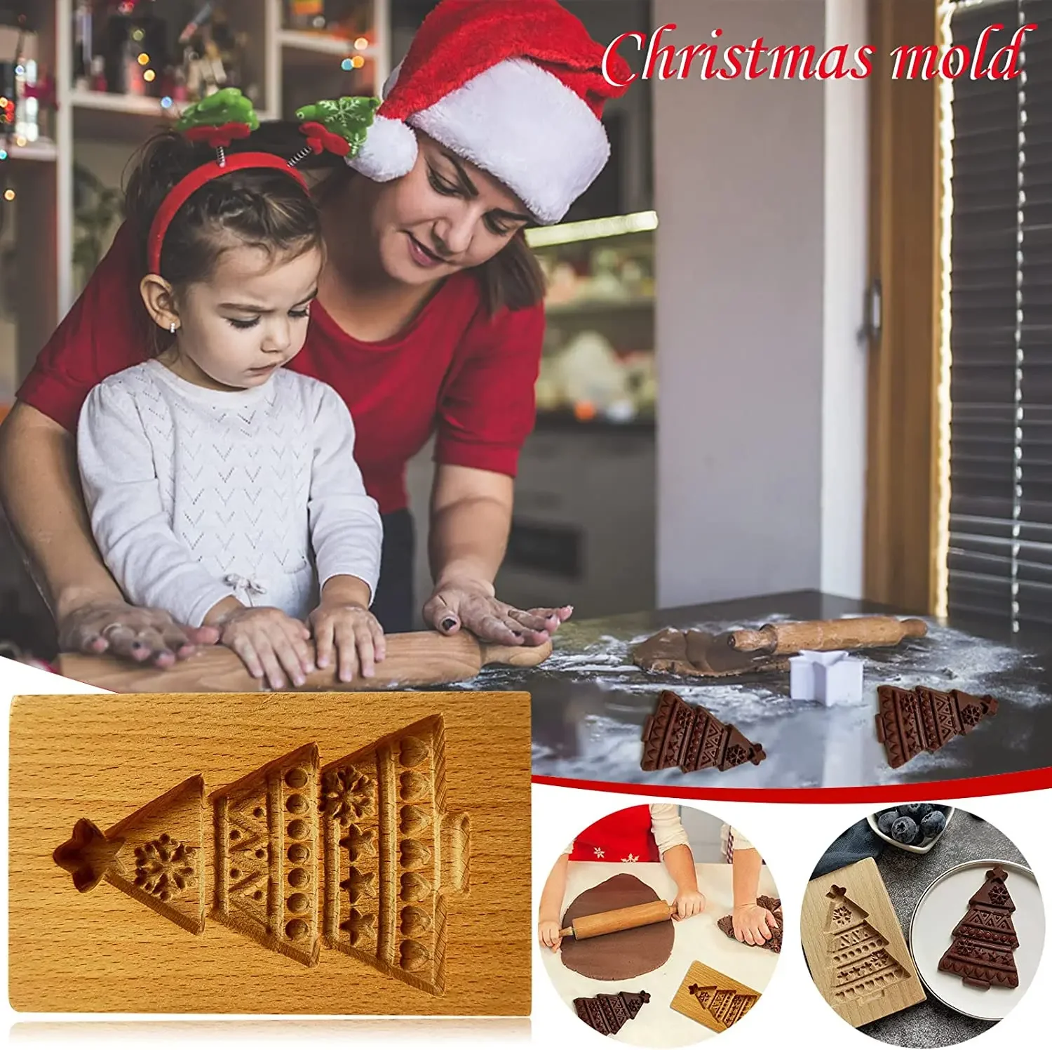 

New Christmas Wooden Cookie Biscuit Mold Carved Mould 3D Baking Funny Embossing Craft Tool Suitable for Thanksgiving Kitchen DIY