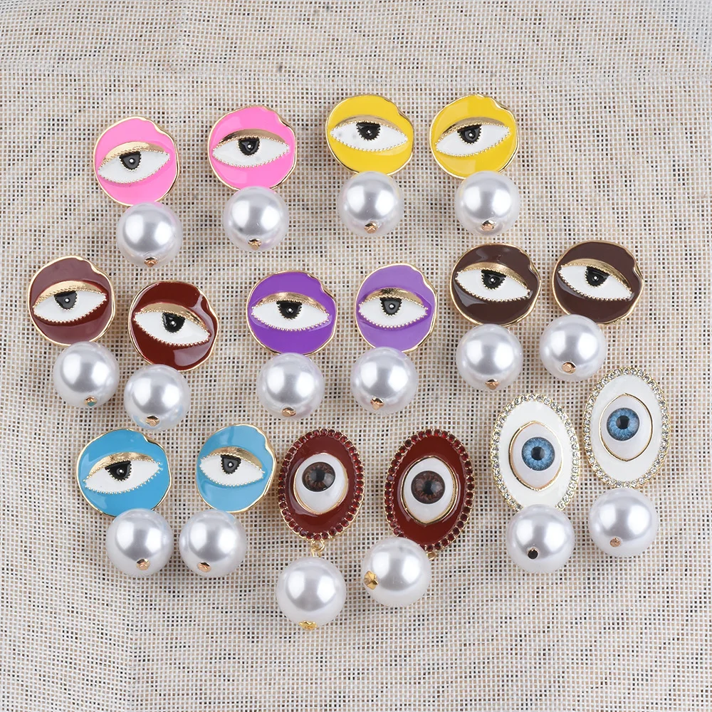 Cross-border new earrings, court style diamond-set oil drop earrings, colorful enamel eyes, pearl pendant earrings.