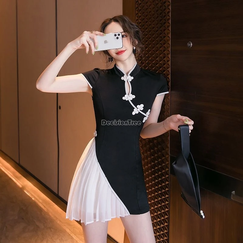 2024 summer new improved chinese qipao national fashion skirt elegant fashion design hotel spa uniform beauty uniform set w154