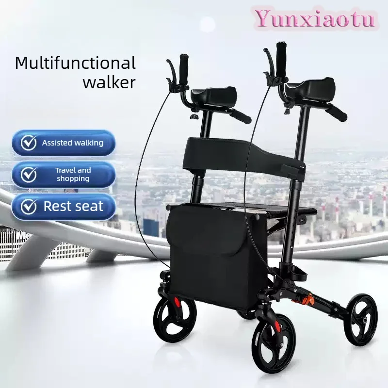 4 Wheel Foldable Rollator Walker for Elderly Seniors Compact Mobility Aid with Shopping Bag Anti Fall Brake Heavy Duty