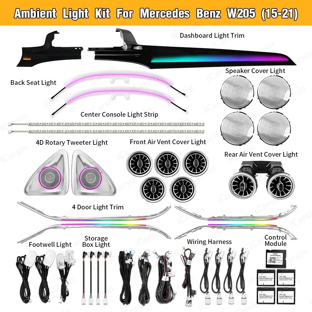 

64 Colors Dynamic W205 Ambient Light for Mercedes-Benz C300 C400 C43 C63 C63s AMG Interior Lighting Upgrade Kit GLC X253