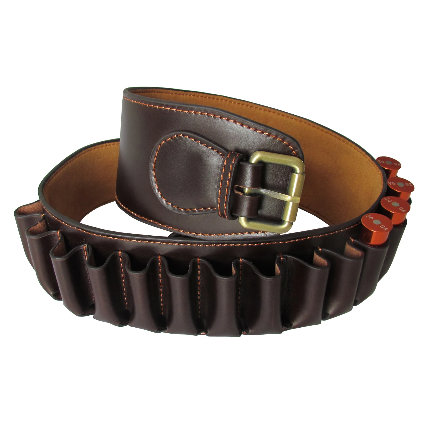 Tourbon 12 Gauge Cartridge Belt Brown Genuine Leather Ammo Holder Carrier for Shooting Bandolier Hunting Gun Accessories